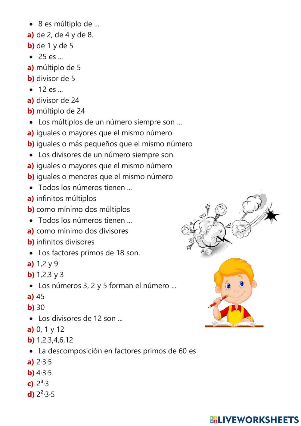 Conceptos de fracciones, números primos y compuestos