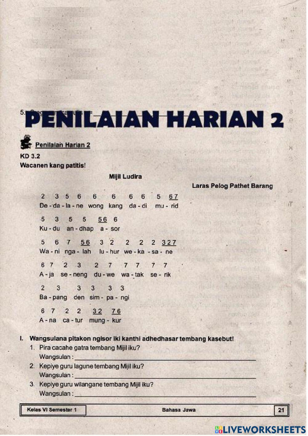 Penilaian Harian 2 Basa Jawa