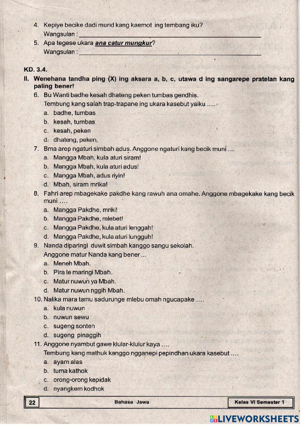 Penilaian Harian 2 Basa Jawa