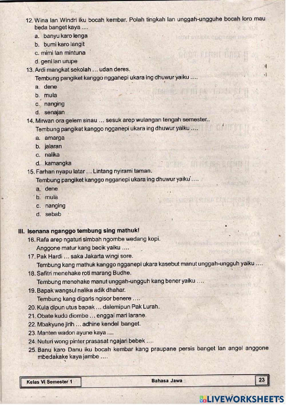 Penilaian Harian 2 Basa Jawa