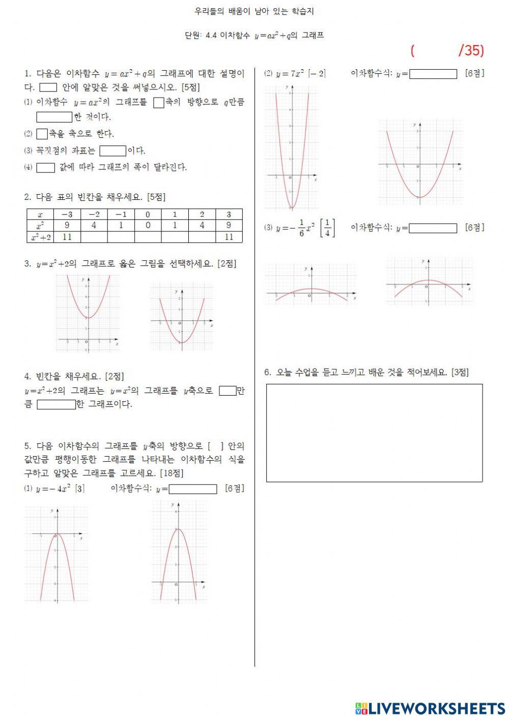 4.4 y-ax²+q의 그래프