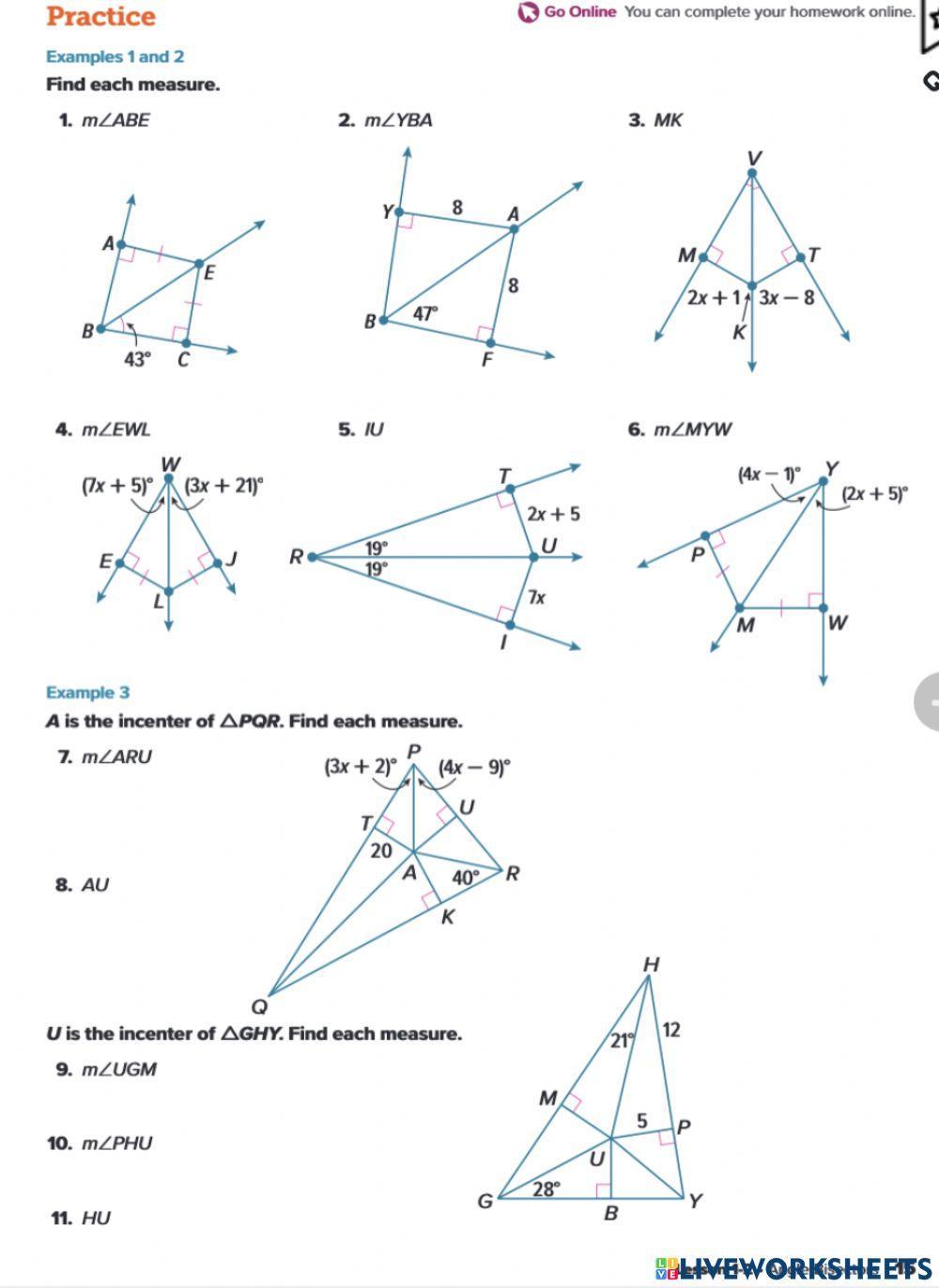Bisectors Of Triangles Worksheet