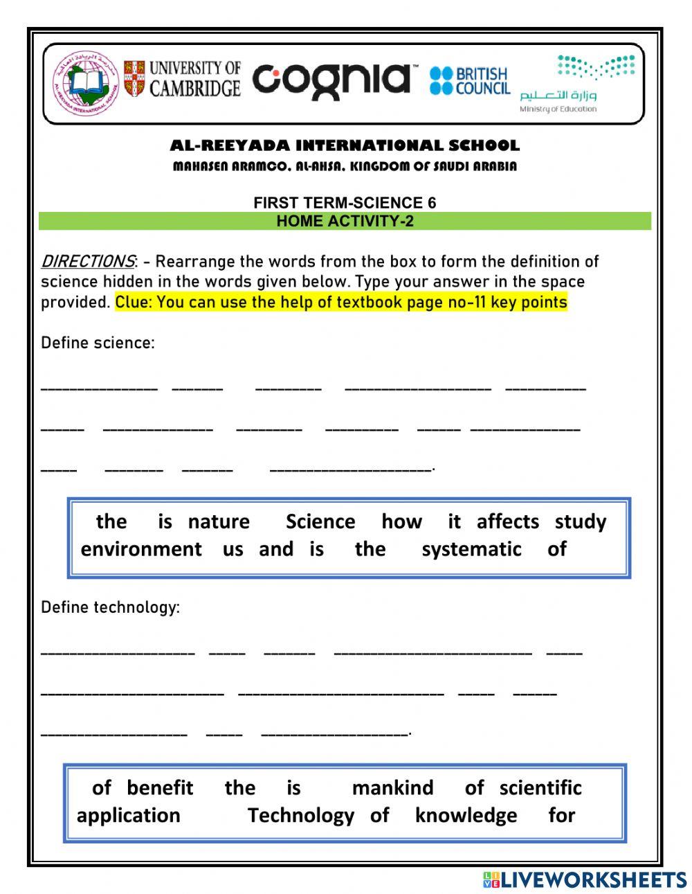 1342276 | What is science | Asma Begum | LiveWorksheets