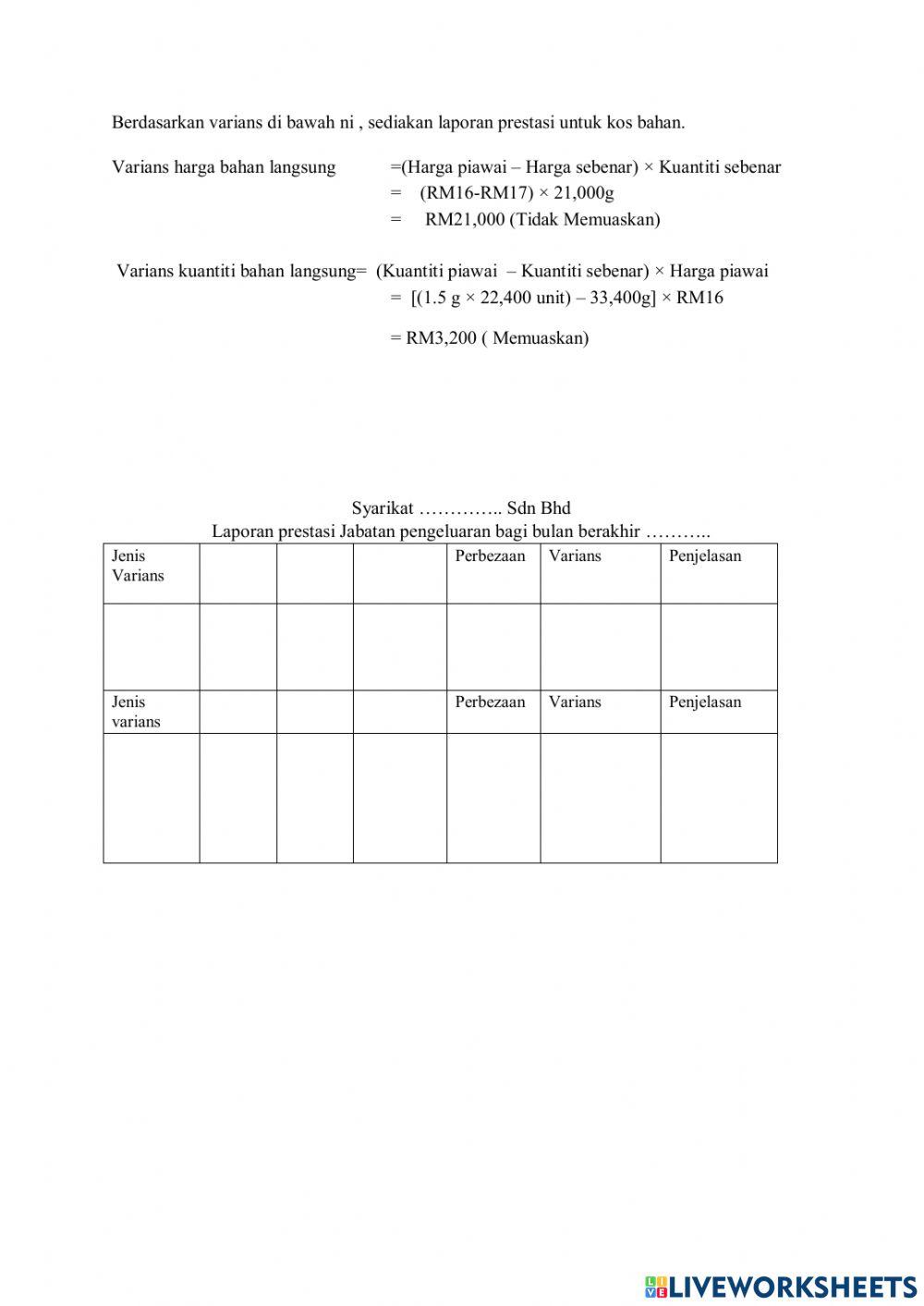Latihan Laporan Prestasi Varians T6