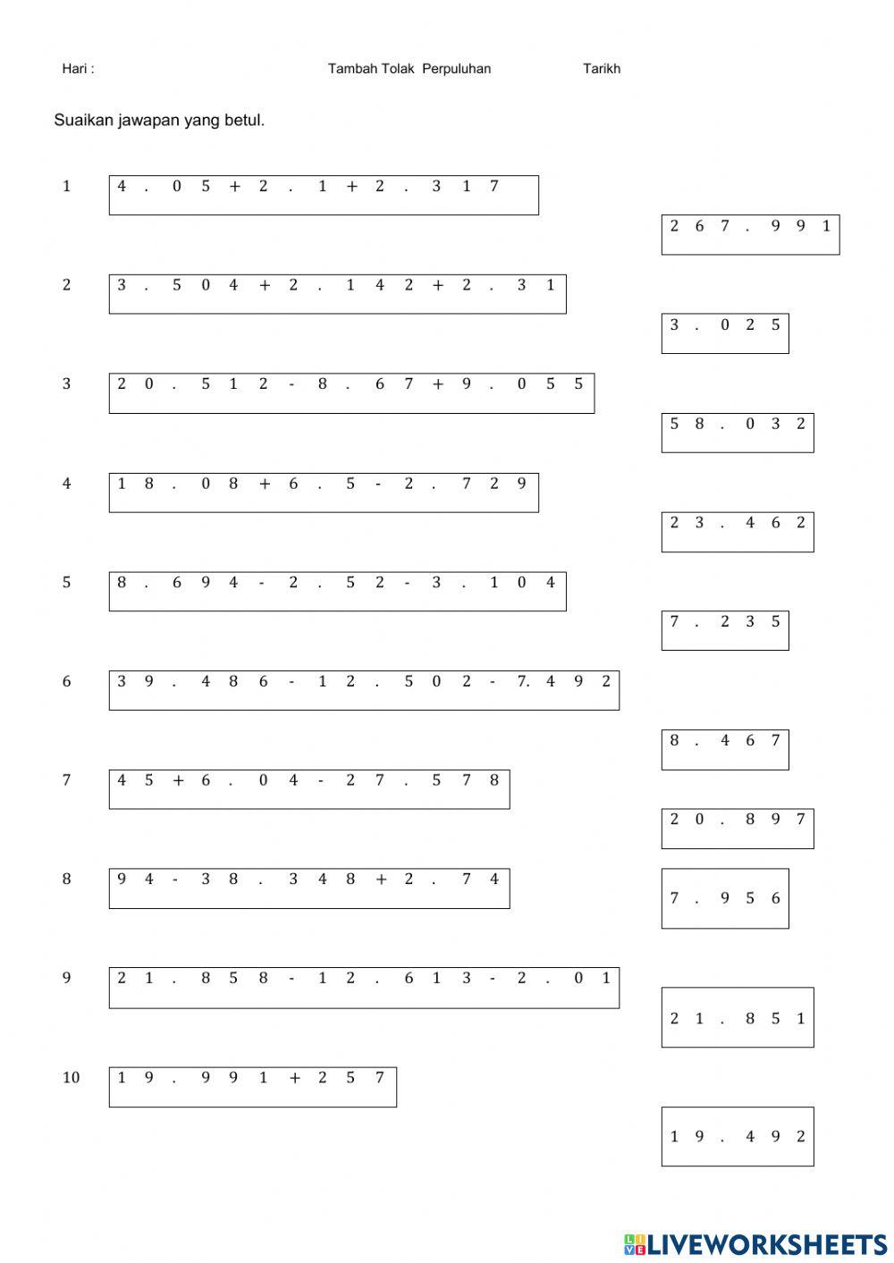 Tambah tolak perpuluhan