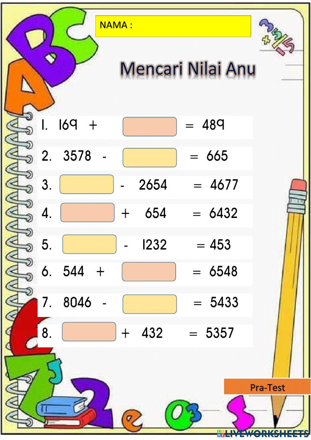 Post-Test Mencani Nilai Anu Tambah Tolak