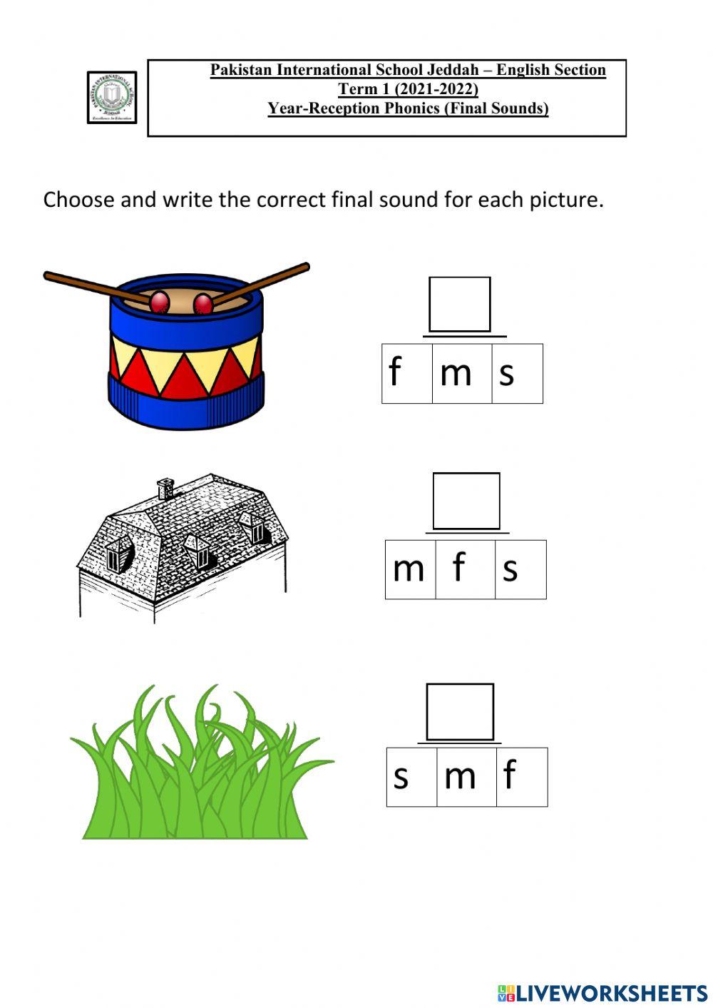 Choose and write the correct final sounds.