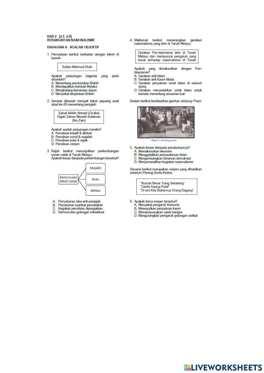 Latihan Sejarah Bab 2 Tingkatan 4 (Set 2)