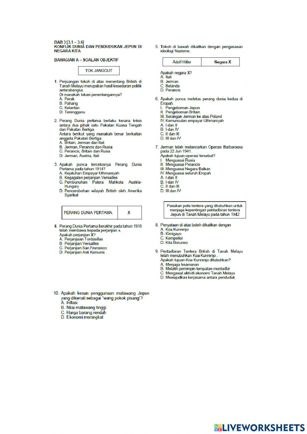 Latihan Sejarah Bab 3 Tingkatan 4 (Set 1)