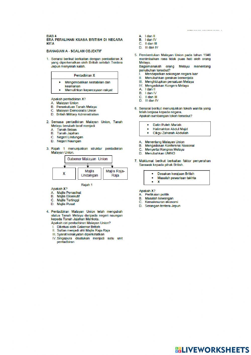 Latihan Sejarah Bab 4 Tingkatan 4 (Set 1)