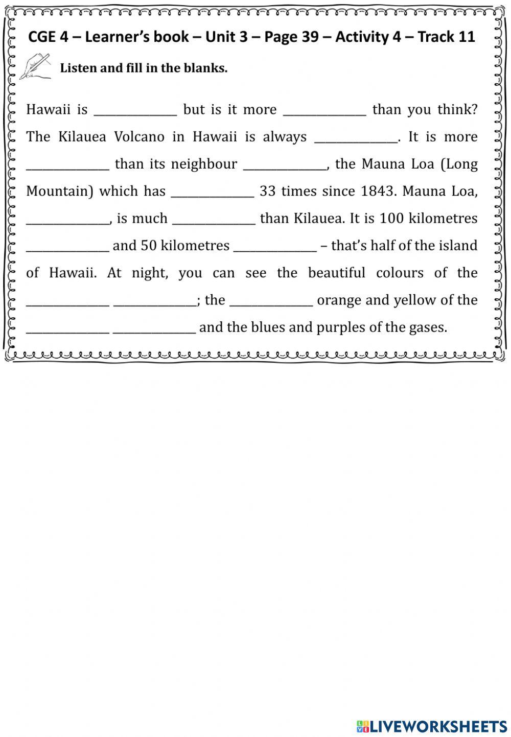 CGE 4 - 5A2 - U3 - W1 - Listening Worksheet
