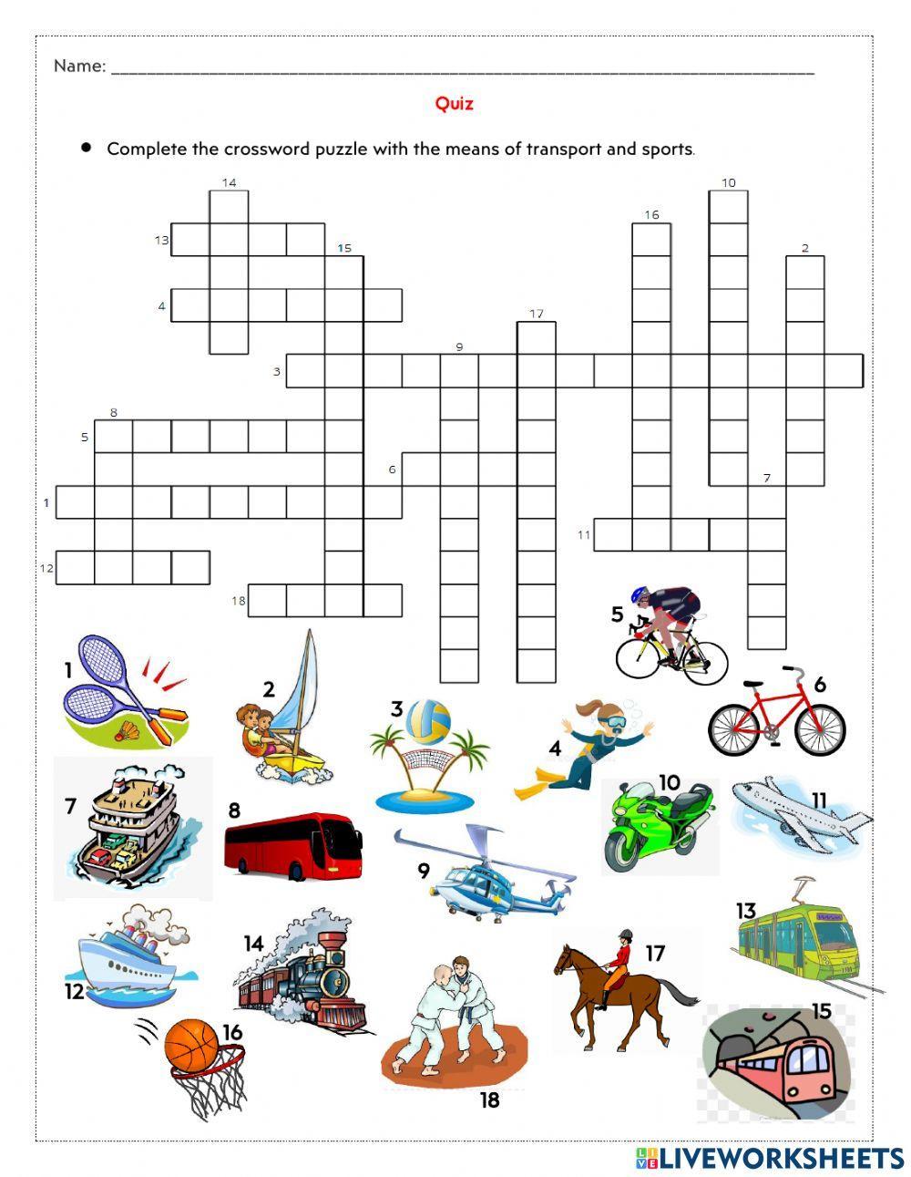 Crossword interactive worksheet for 7th Live Worksheets