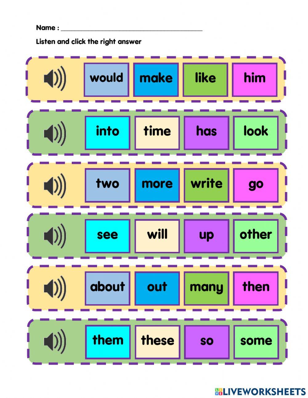 High frequency words