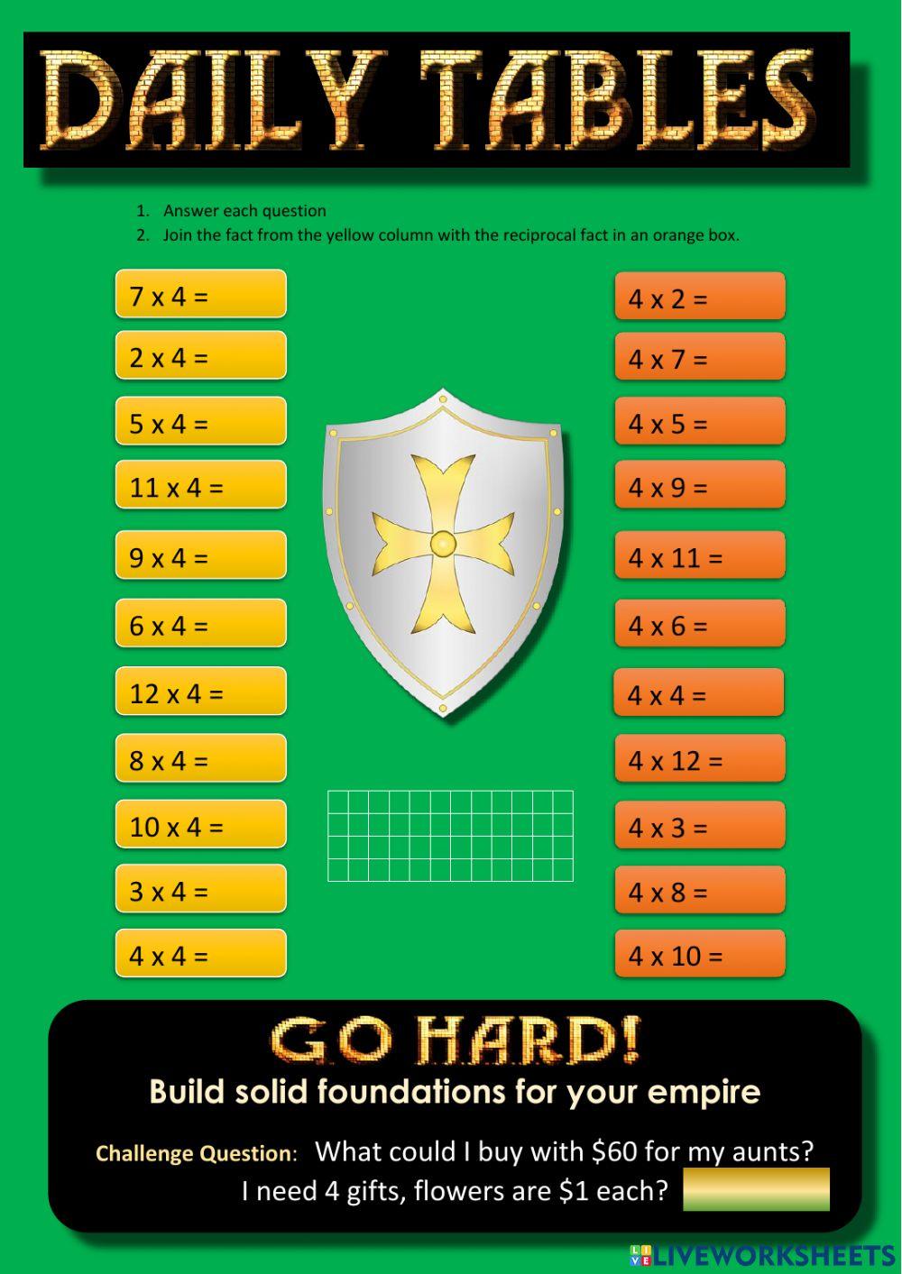 Daily Tables 4x worksheet 1