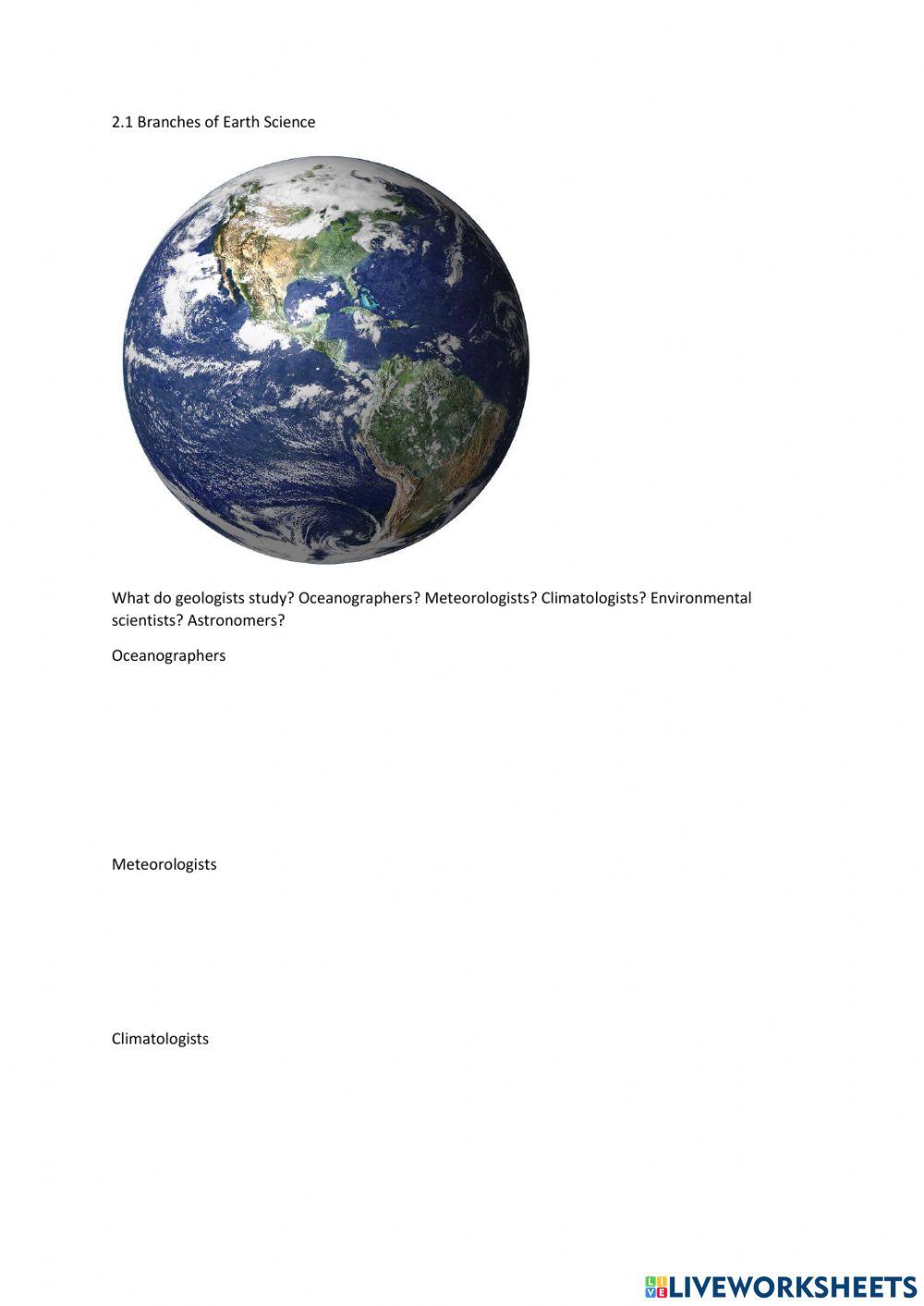 2.1 Branches of Earth Science
