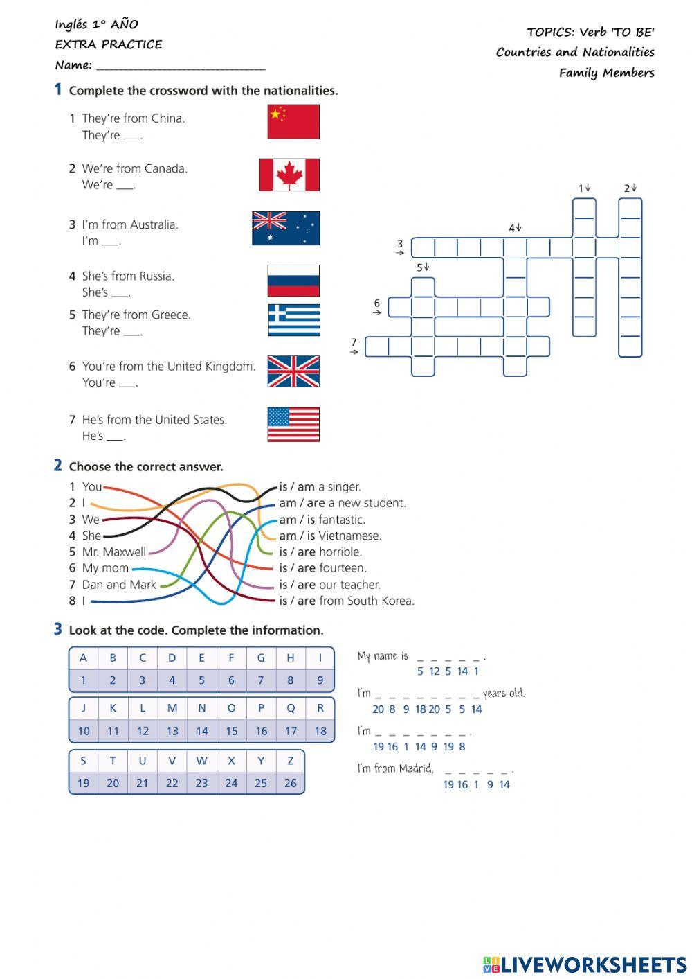 Verb to be, countries and nationalities,family members