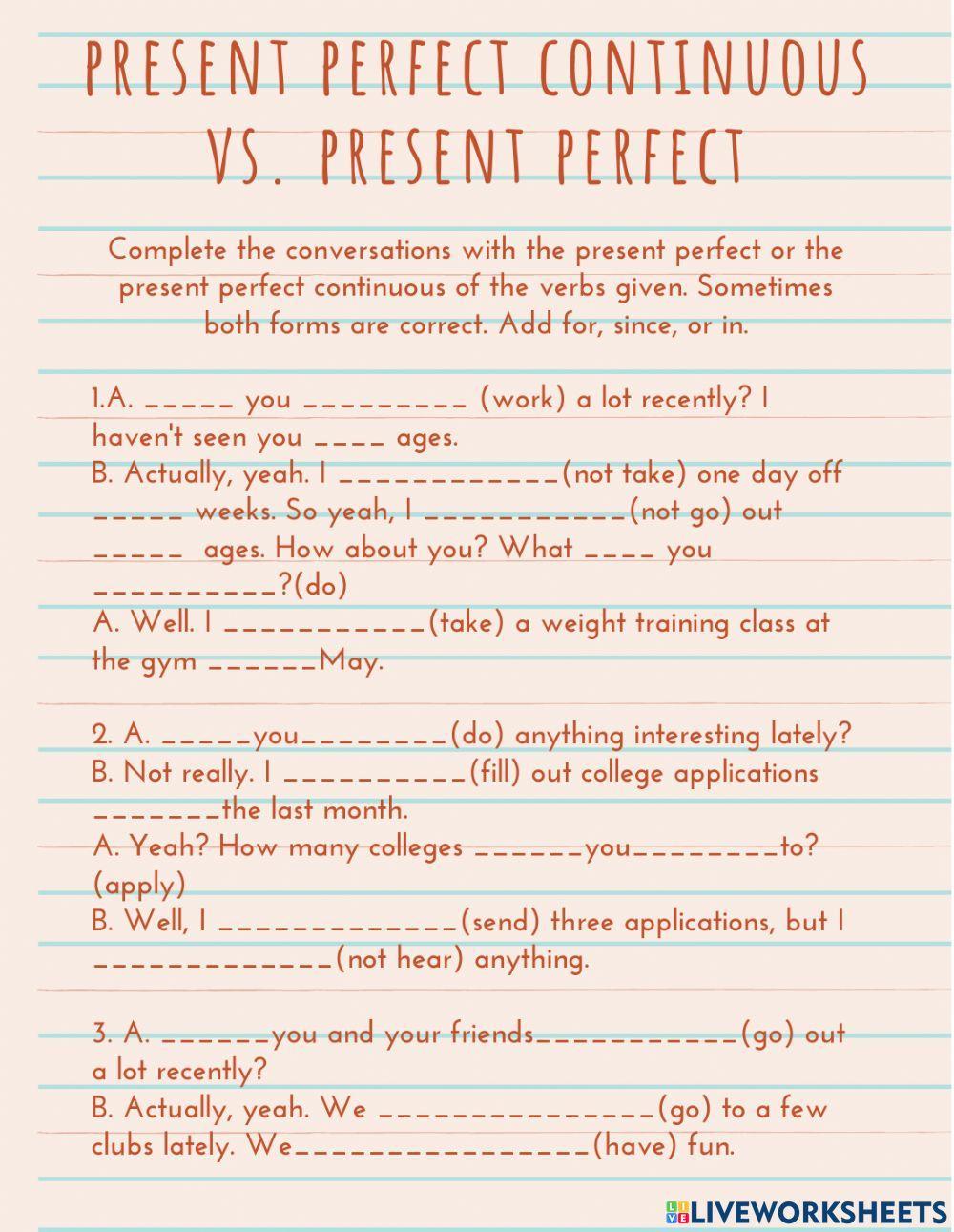 Present perfect vs present perfect continuous