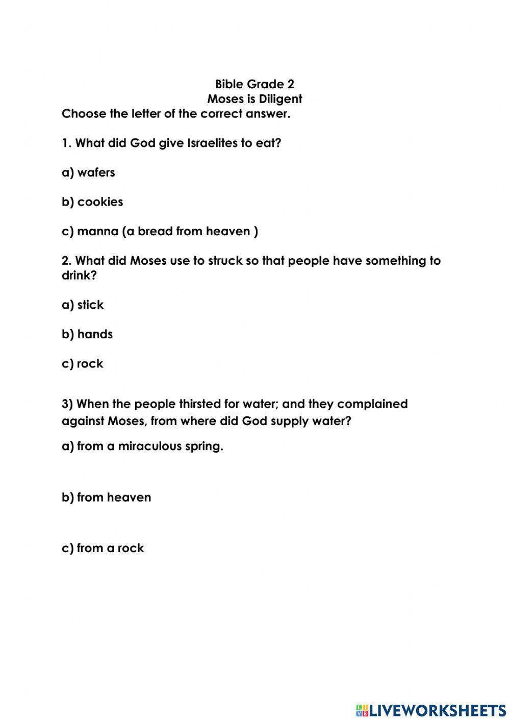 Grade 2 bible  quiz - 5