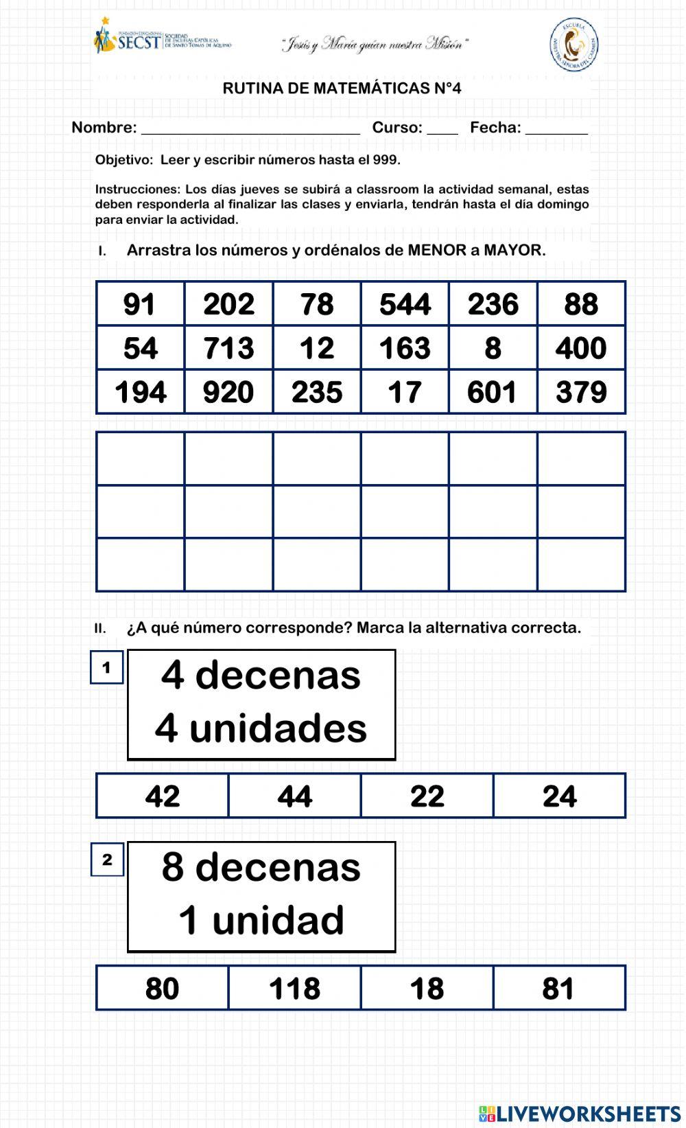 Rutina de matemática N°4