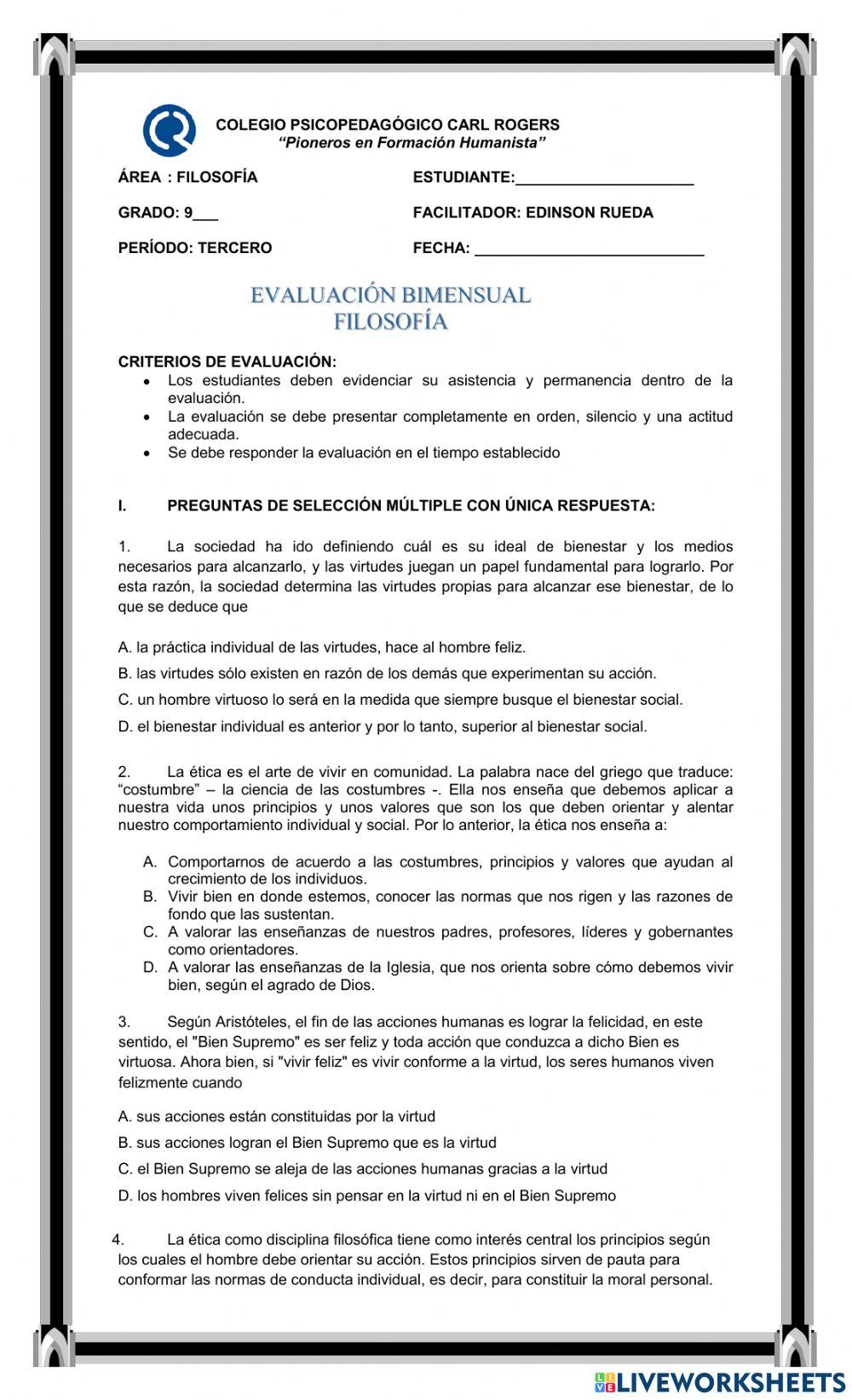 Evaluación Filosofía 9