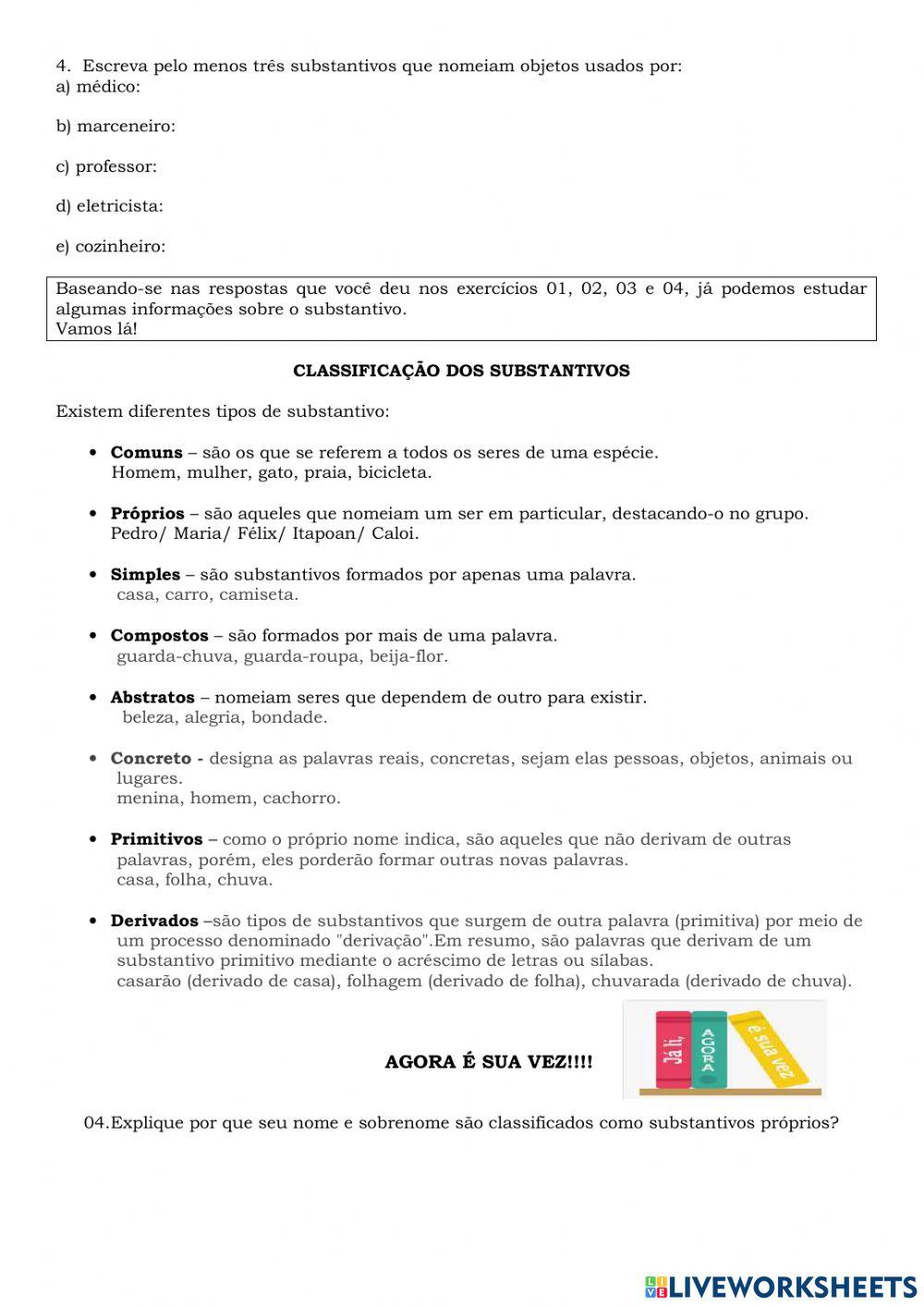 Estudo dirigido sobre substantivos