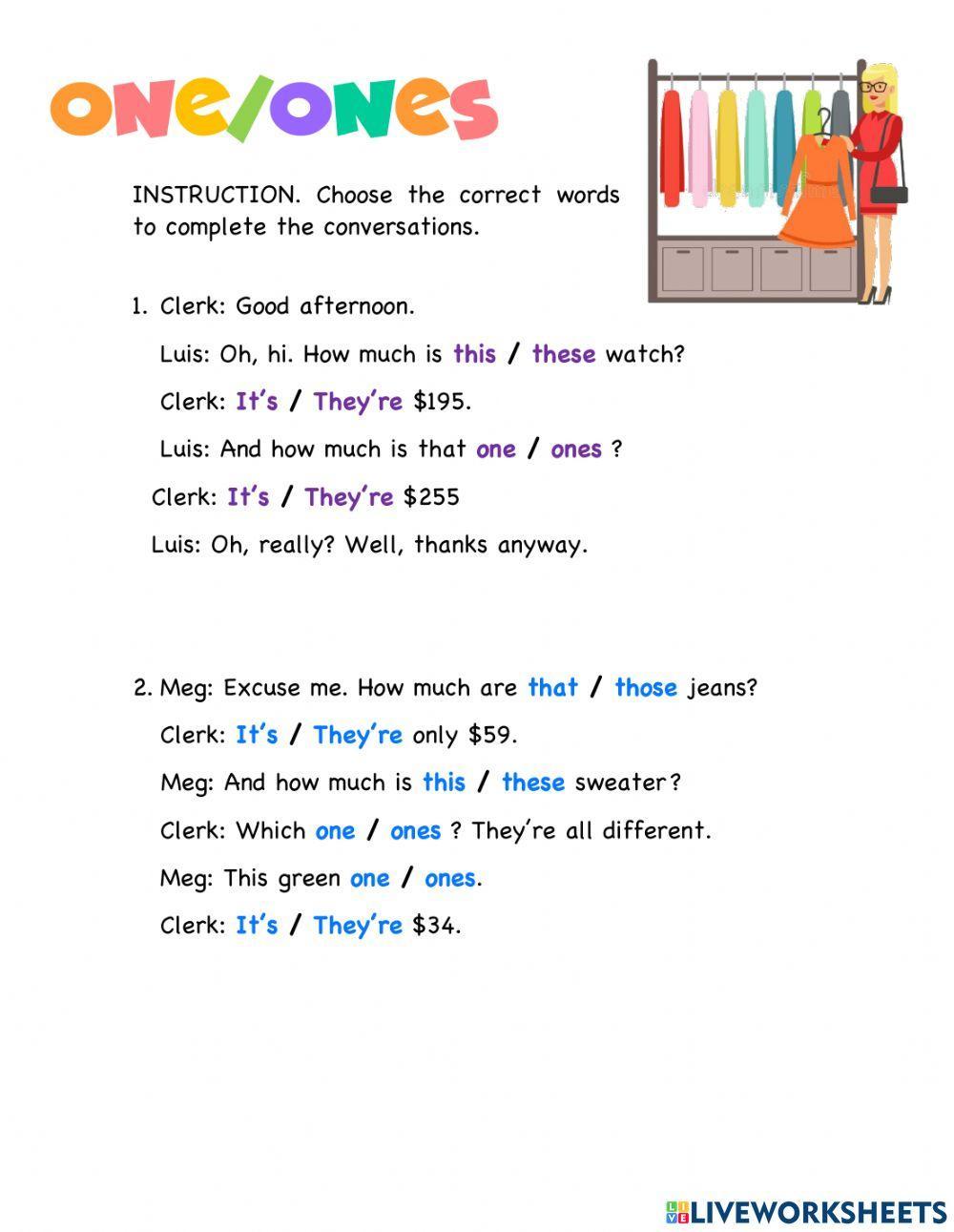 Demonstrative pronouns: one and ones