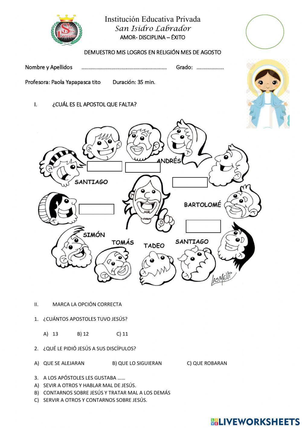 Examen mensual  religión