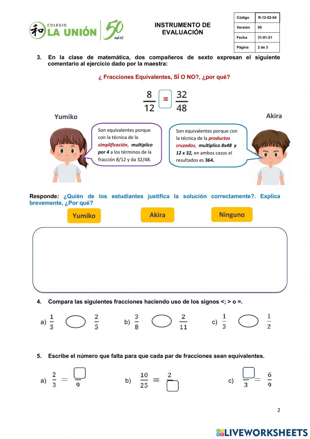 Evaluación de fracciones