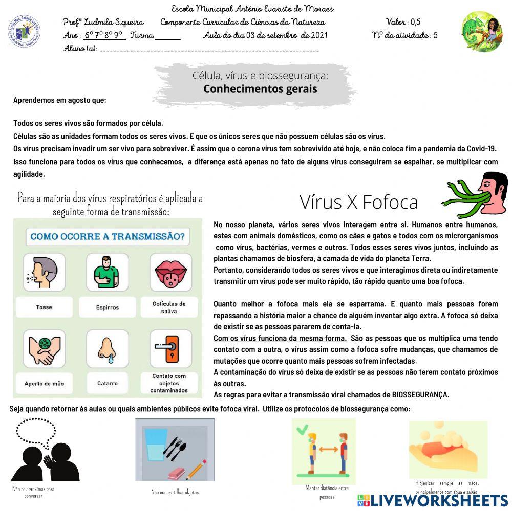 Conceitos gerais - células, vírus e biossegurança