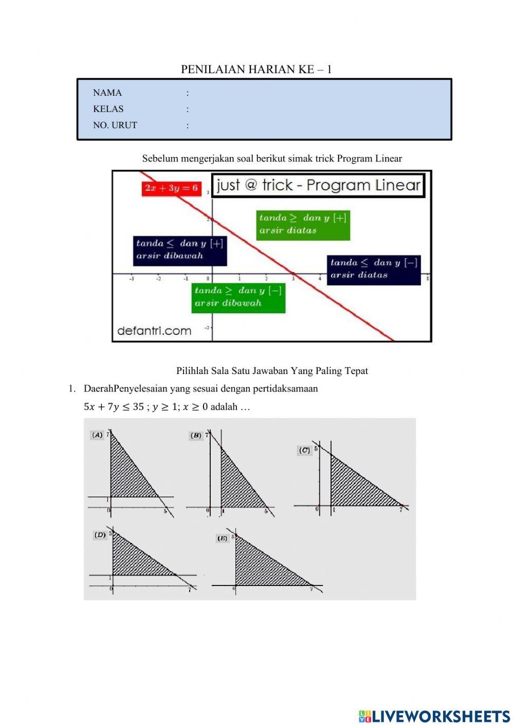 LKPD Program Linear activity | Live Worksheets