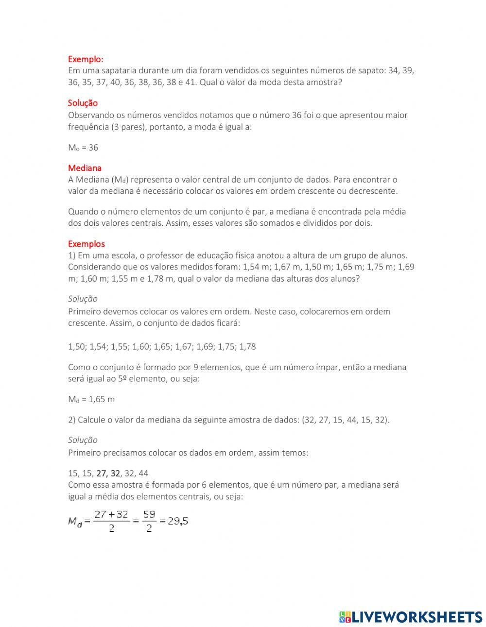 Estatística - Moda .Média e Mediana