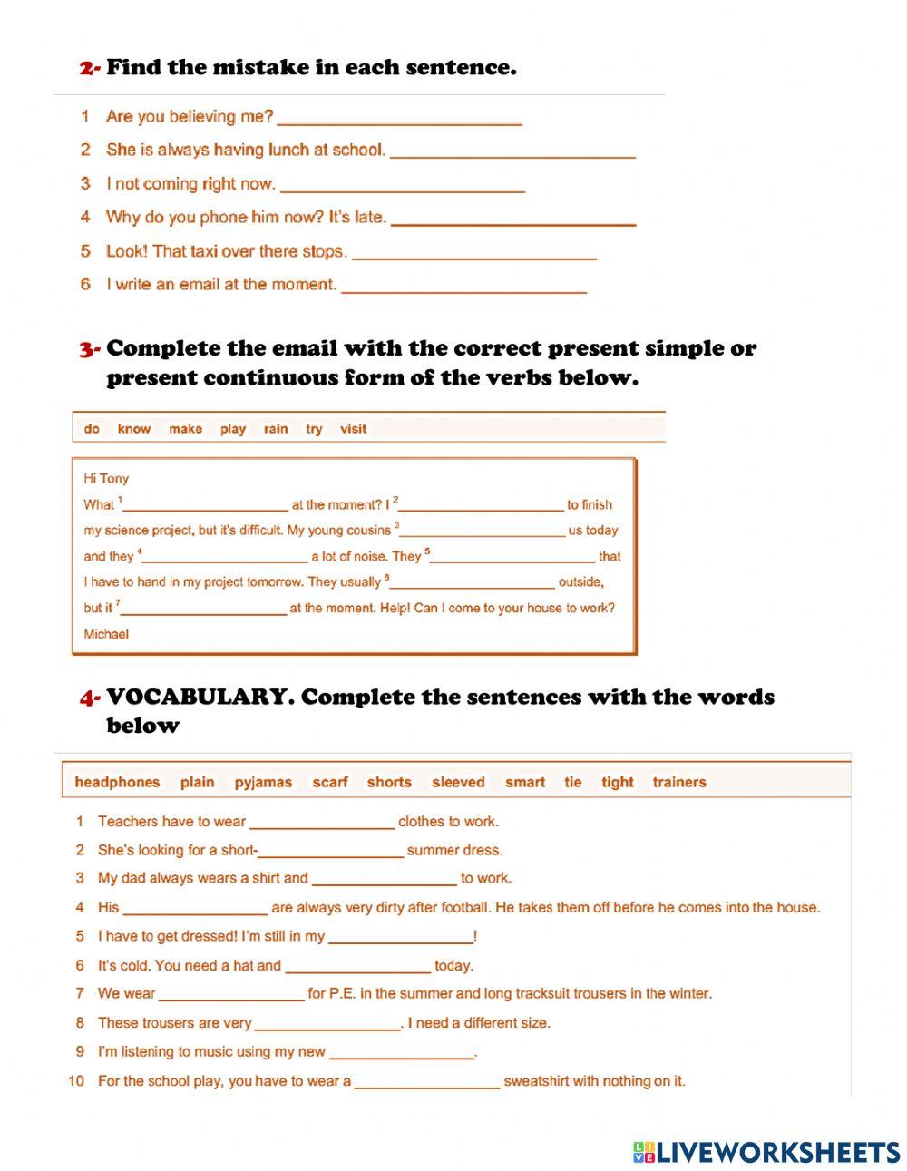Progress check - present continuous