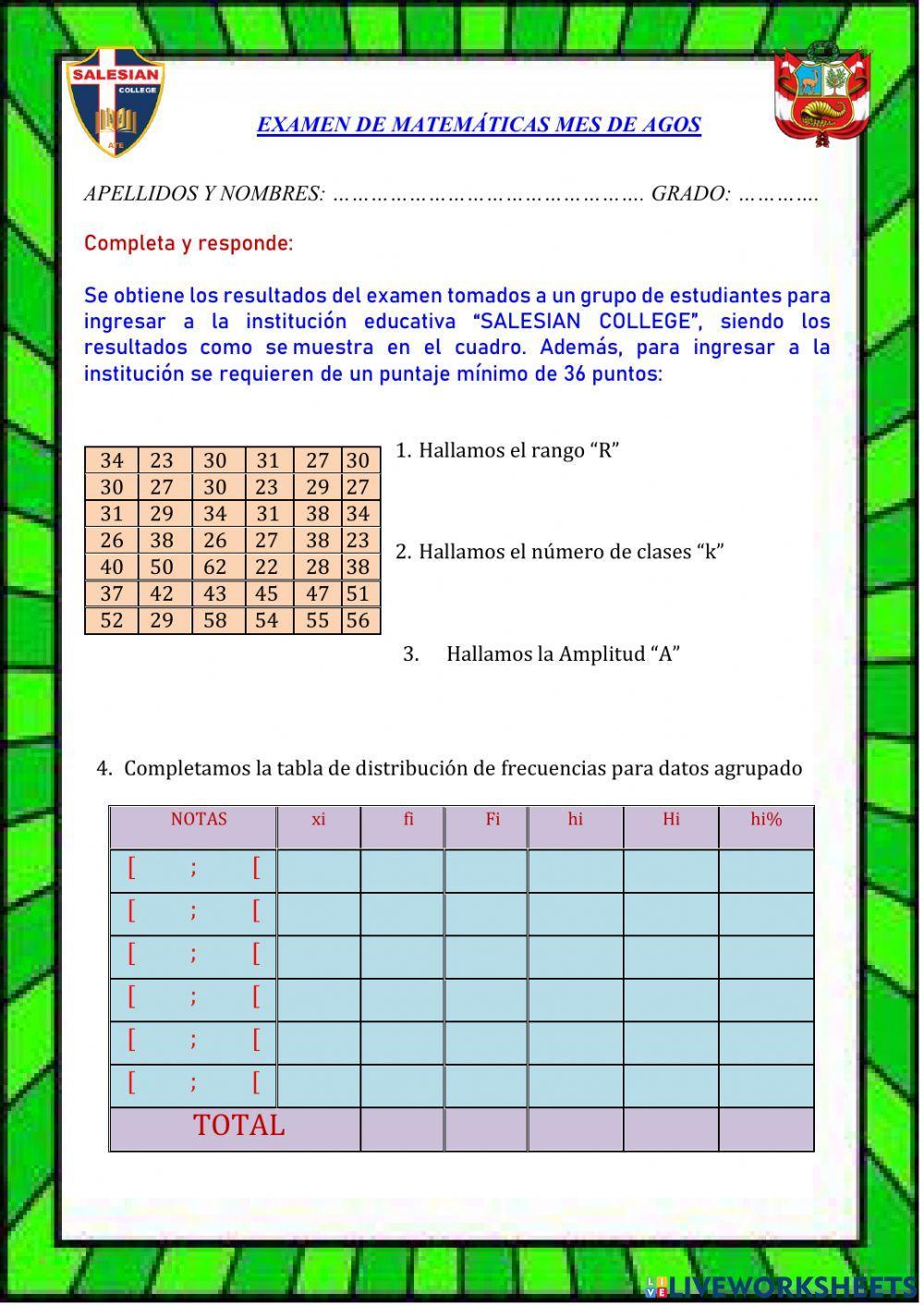Tabla para datos agrupados
