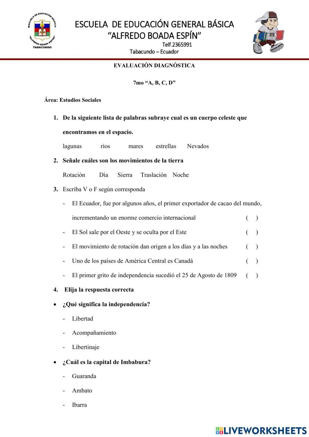 Evaluación diagnóstica de Estudios Sociales