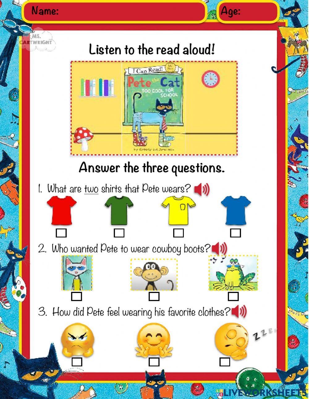 Pete The Cat: Listening  Comprehension