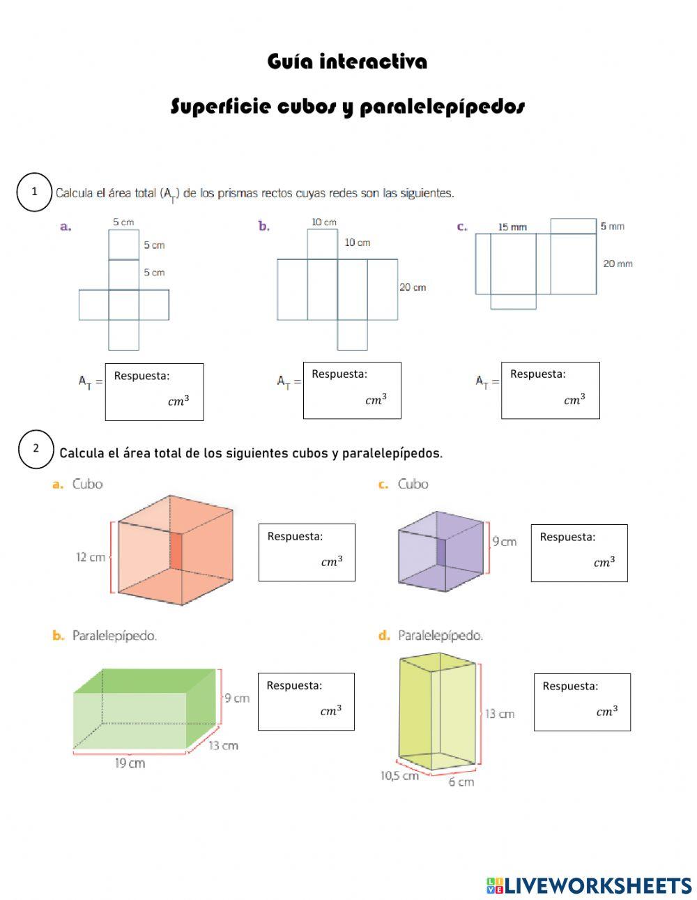 Superficie de cubos y paralelepípedos