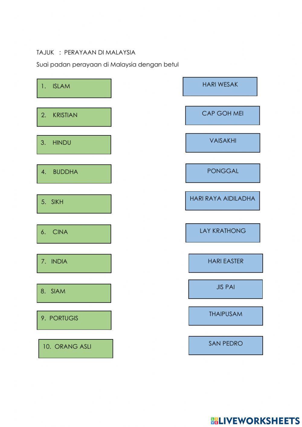 Sejarah Tahun 6 online practice | Live Worksheets