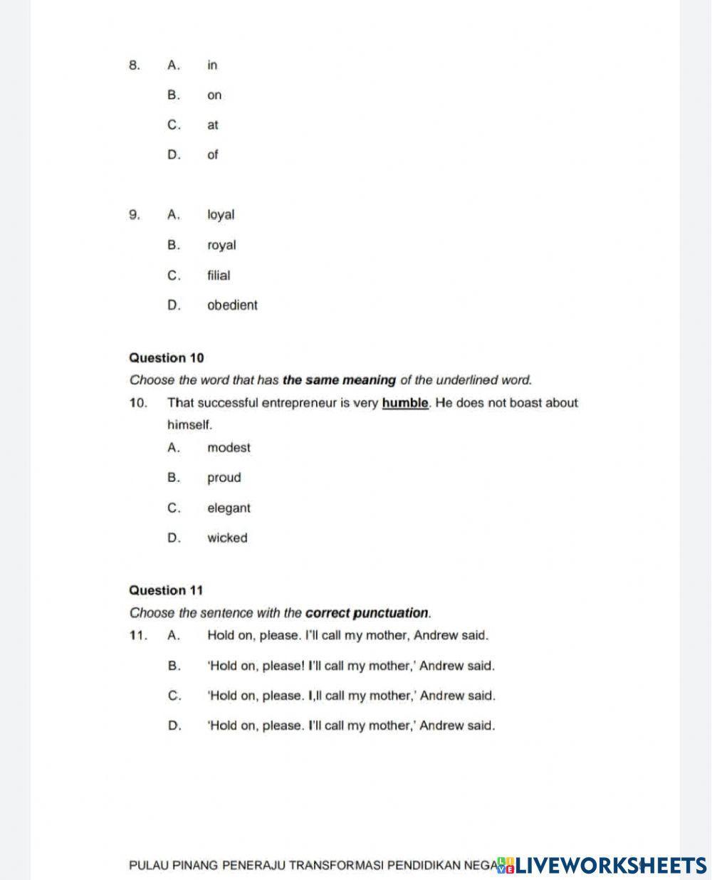 Set 2 UPSR PEMA BI SECTION A