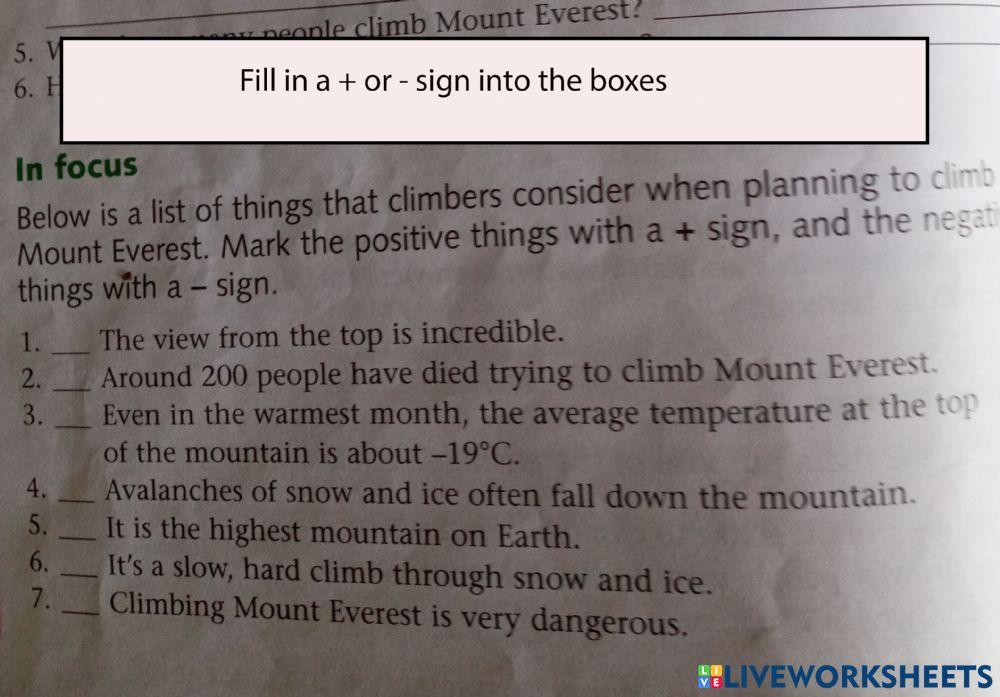 Checking facts about Mount Everest worksheet | Live Worksheets