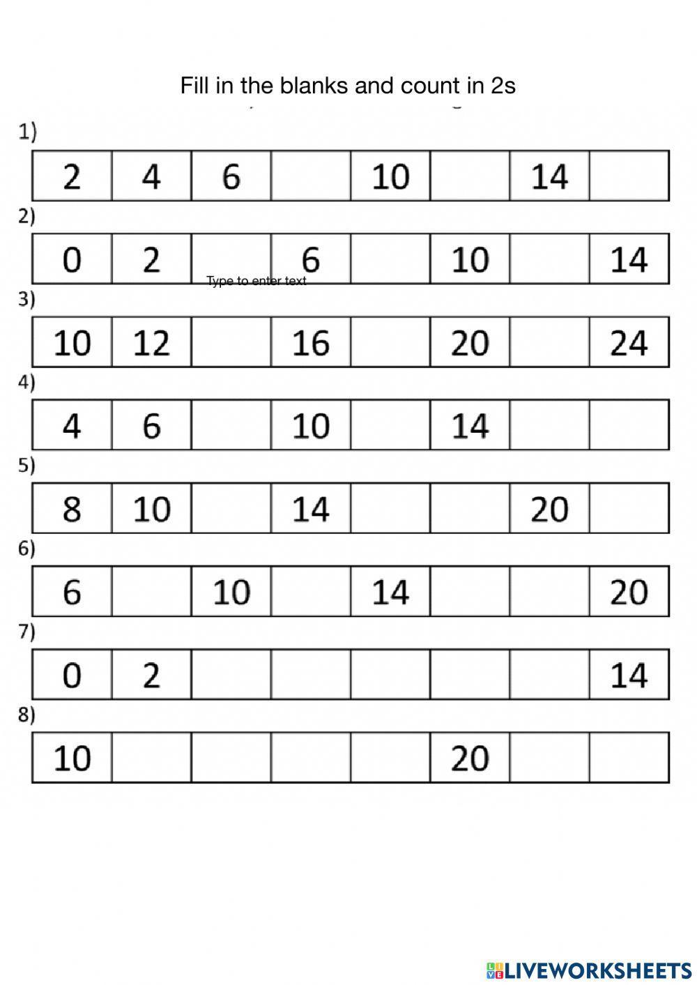 Count in 2s worksheet worksheet | Live Worksheets