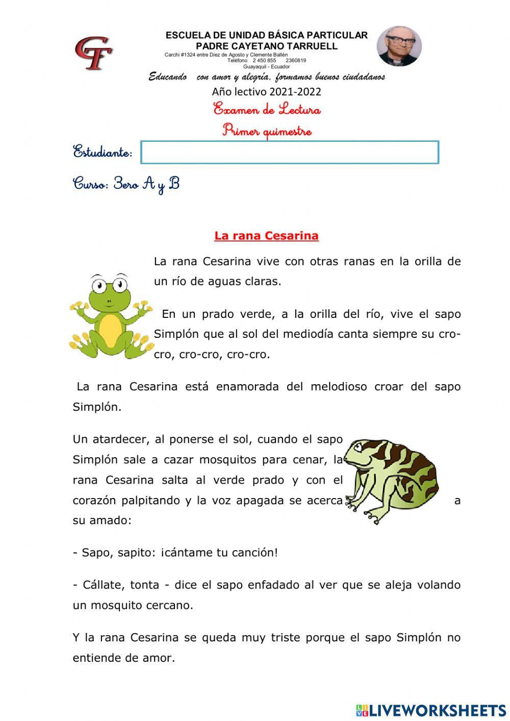 Examen Primer Quimestre lectura