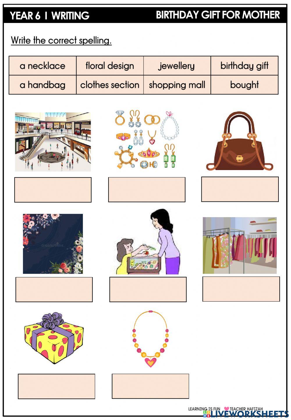 YEAR 6  - VOCABULARY I BIRTHDAY GIFT FOR MOTHER