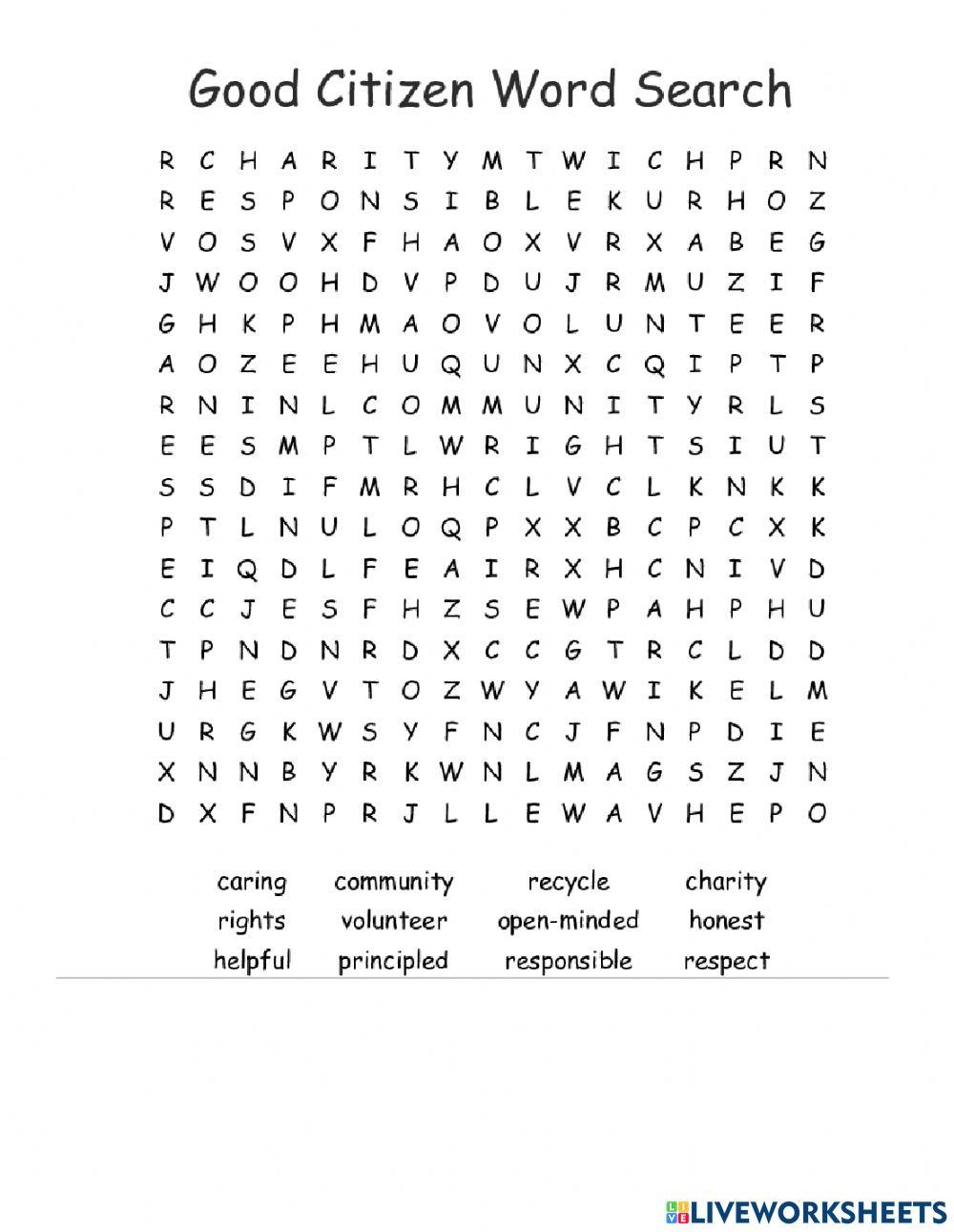 Good citizen wordsearch