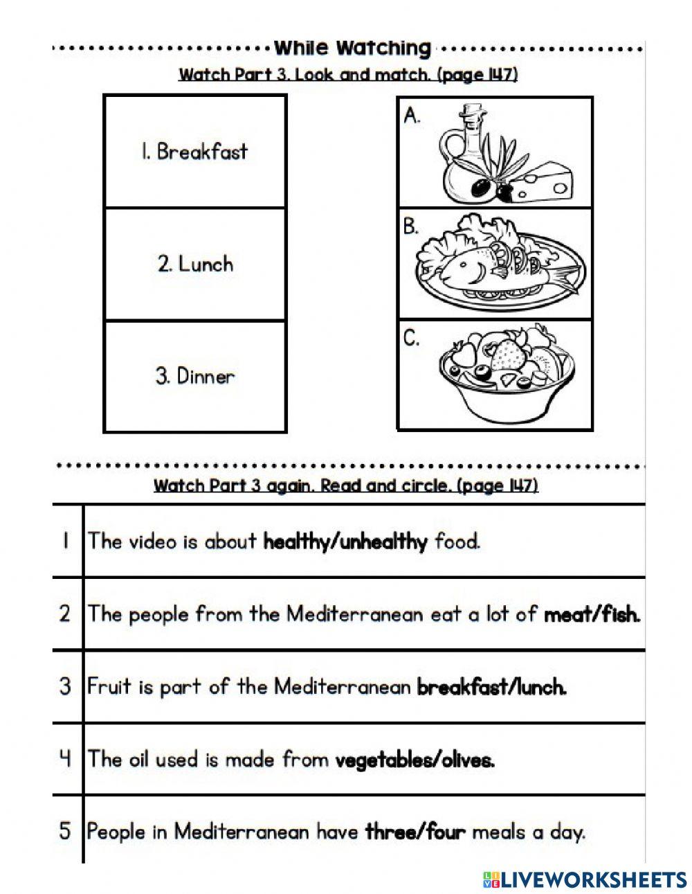 English Year 4 Video Worksheet 5 Module 5 : Eating Right