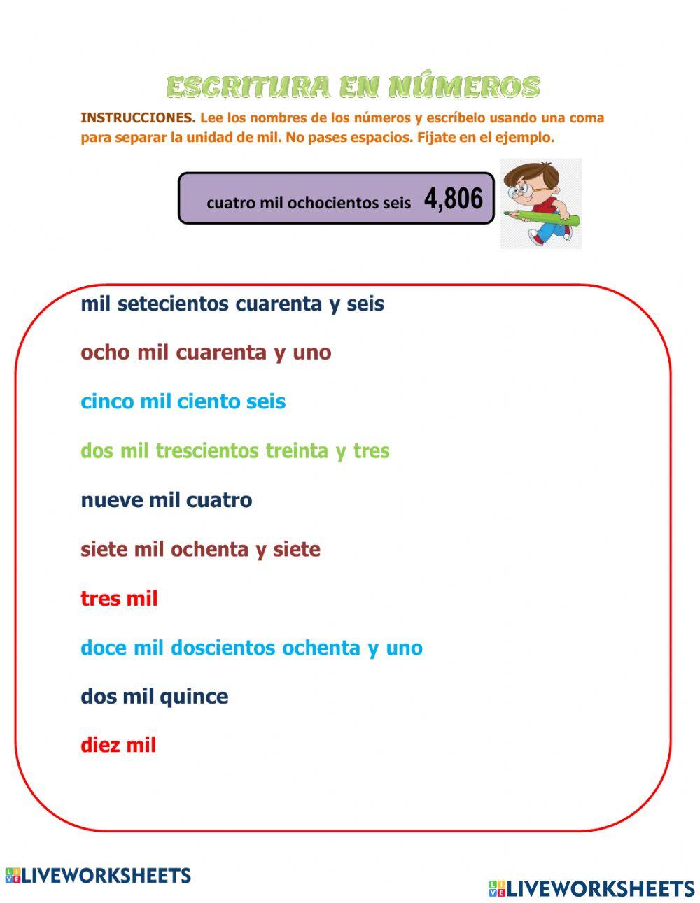 Escritura en numeros