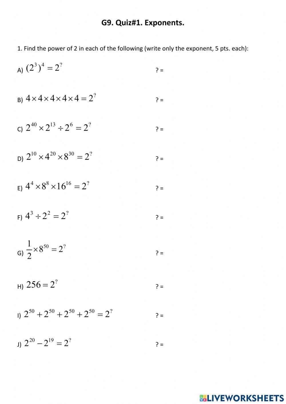 Exponents Quiz