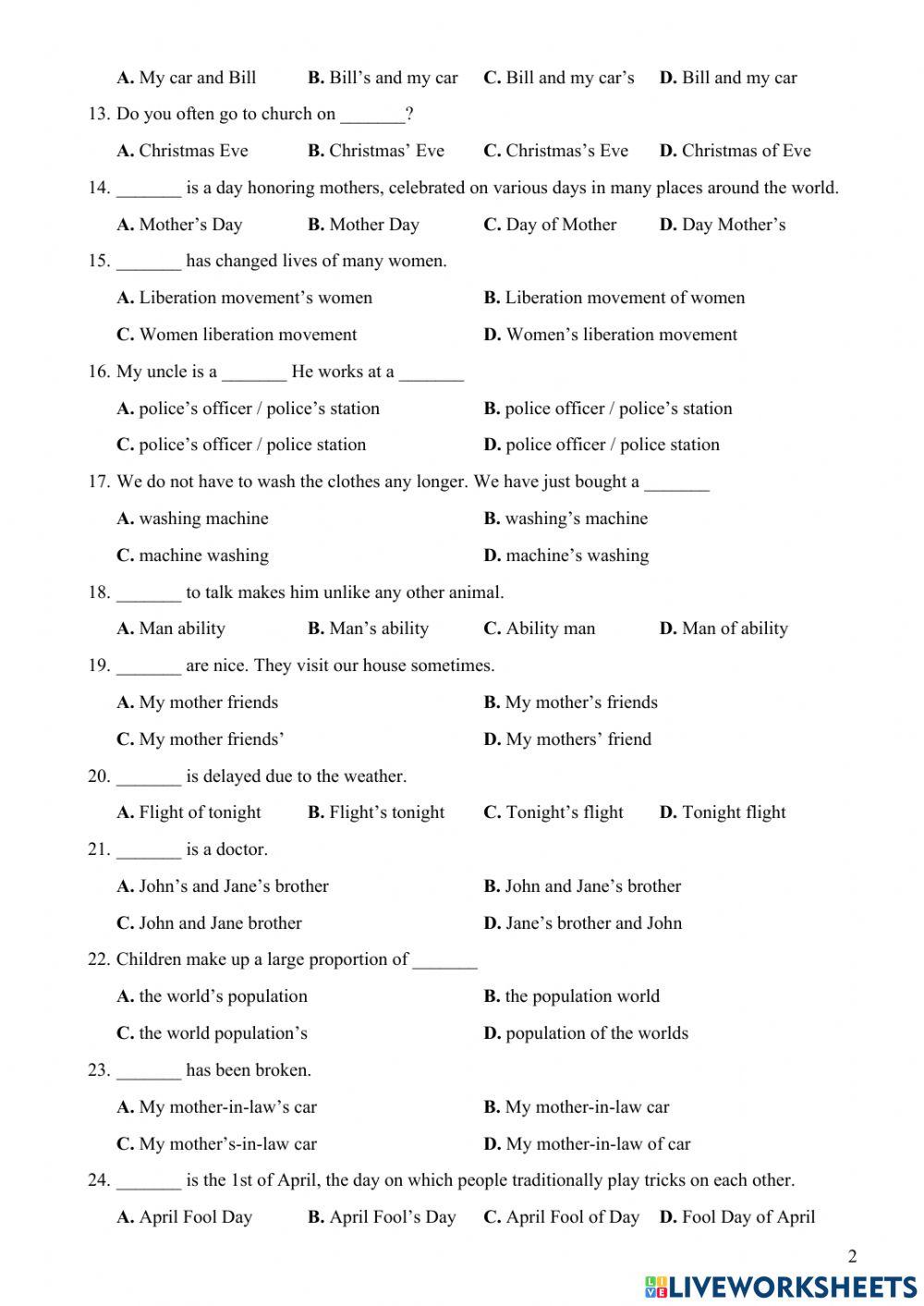 COMPOUND NOUNS - POSSESSIVE FORMS