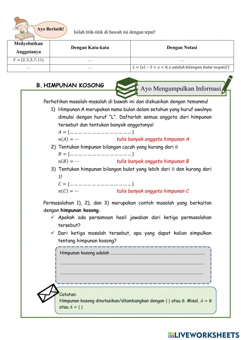 Himpunan Kosong, Himpunan semesta, Penyajian Himpunan