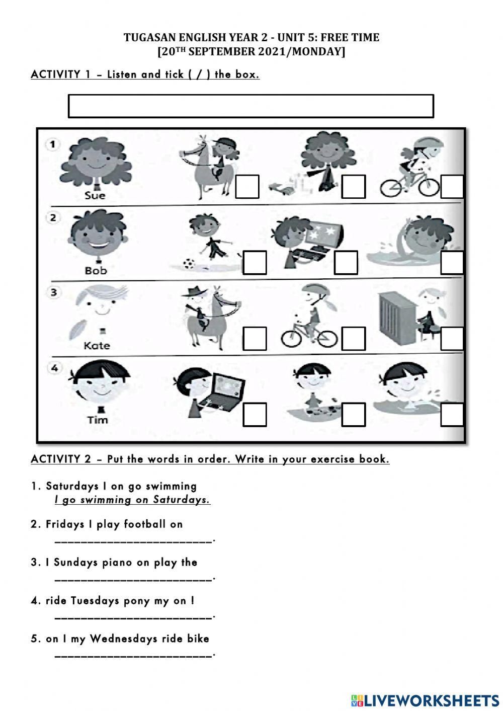 Superminds Unit 5: Free Time (Listening Wk3)