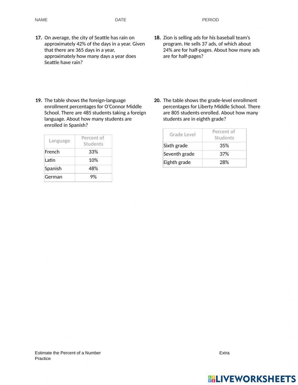 Estimate percents of a number